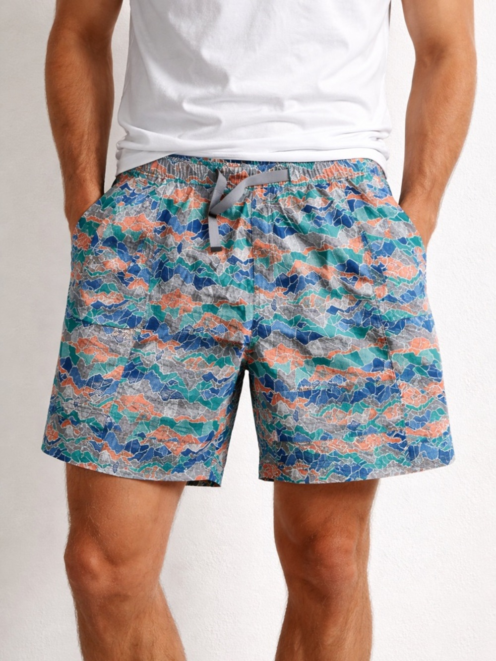 Men's North Face Printed Class V Multi-Blue Print Swim Trunks Size XL